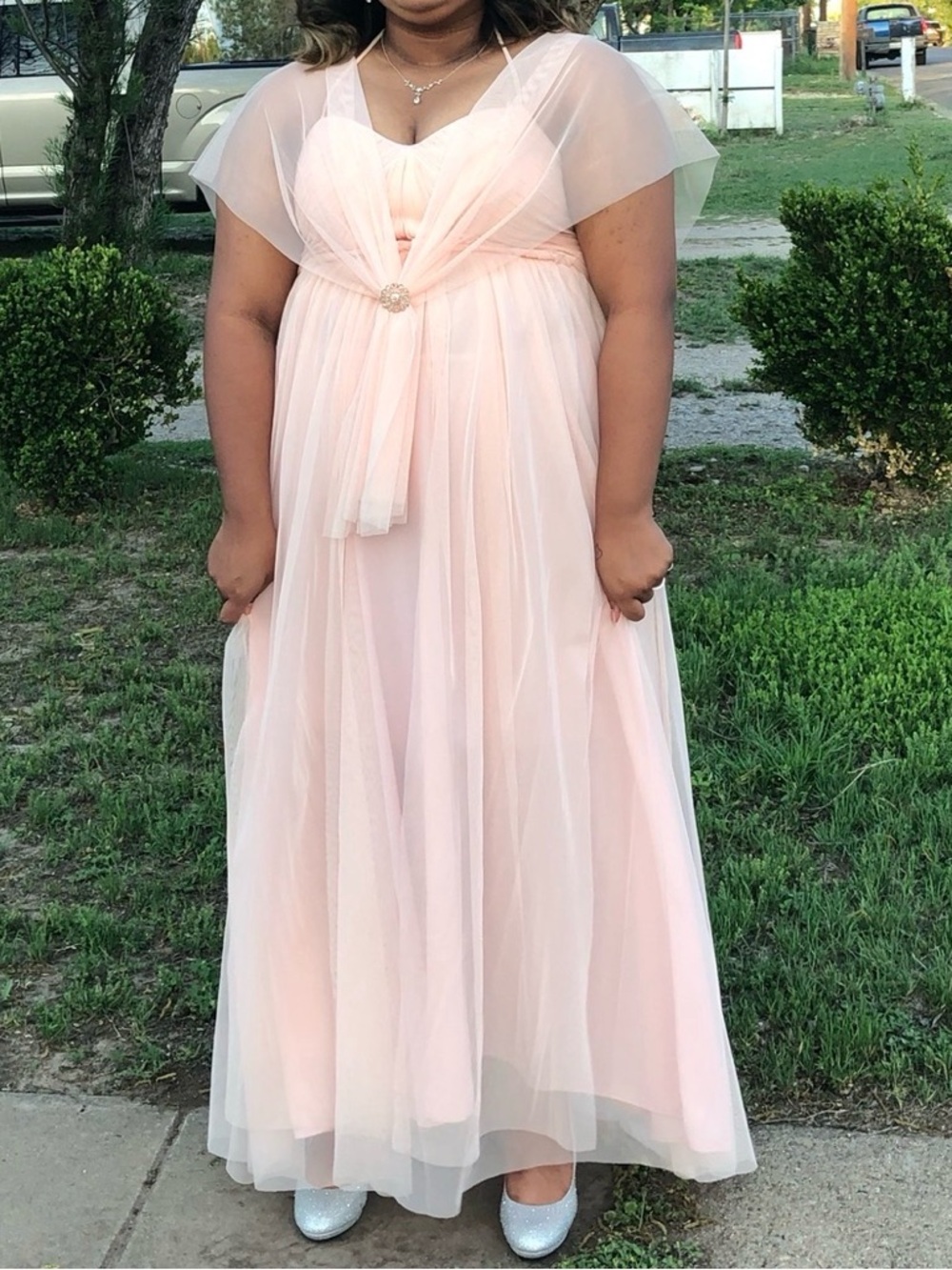 Blush Peach Chiffon Strapless Maxi Dress